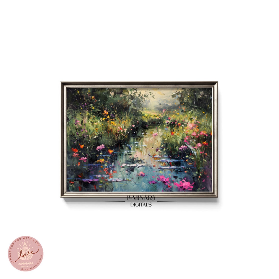Flower Lined Stream Impressionist Garden Watercolor Art Print - Image 5