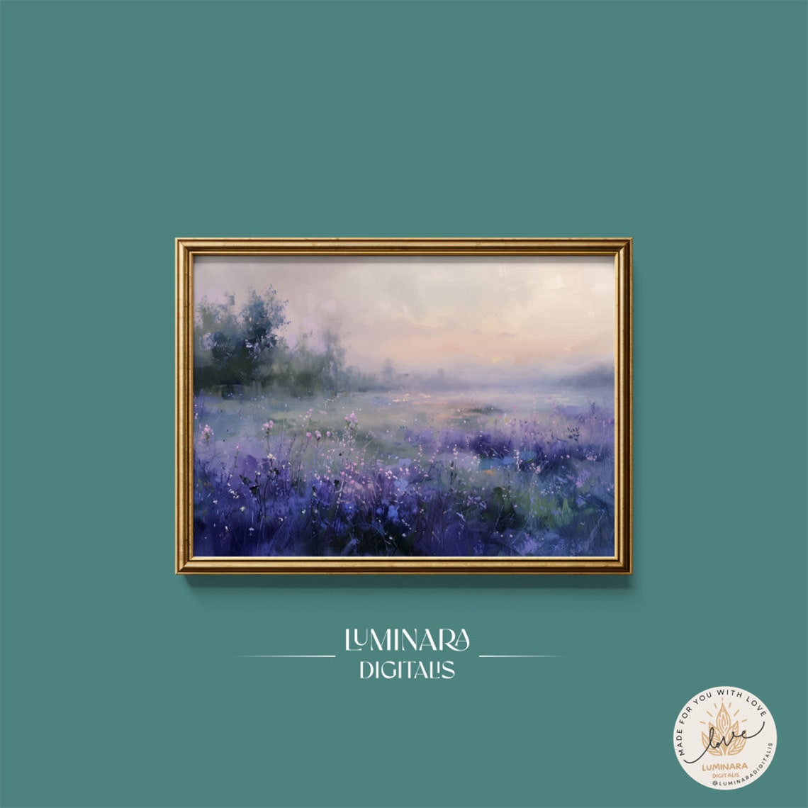 Tranquil Dawn Mist Over Purple Lavender Fields Impressionist Poster