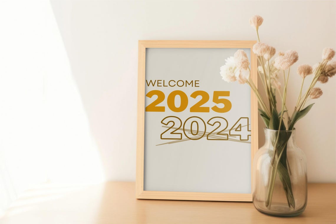 Welcome 2025 Hello New Year Modern Typography Festive Gold Art Poster - Image 3