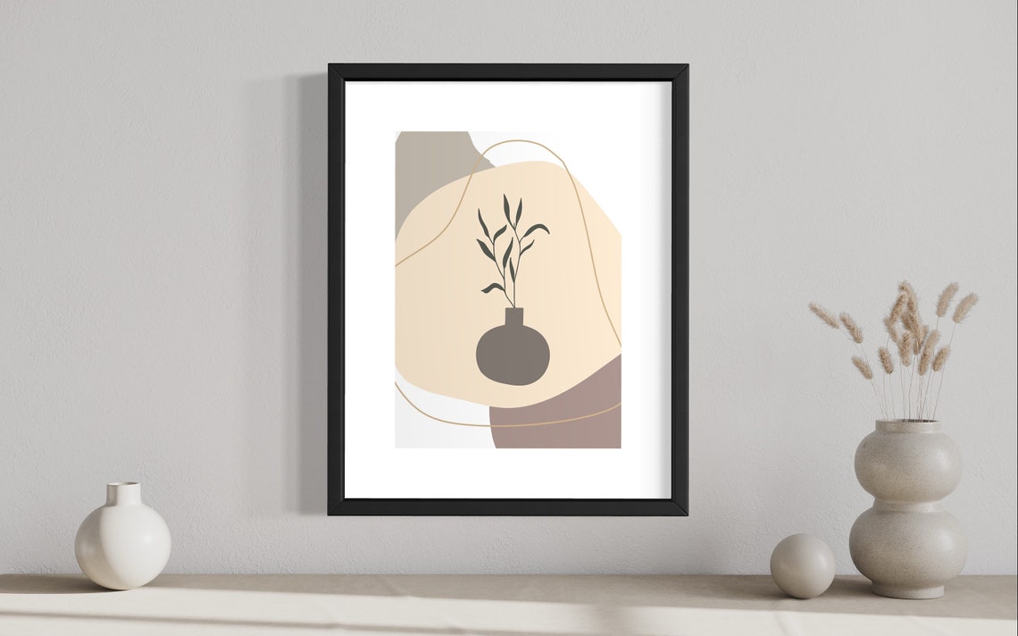 Boho Neutral Vase Botanical Leaves Abstract Earth Tones Wall Poster - Image 3