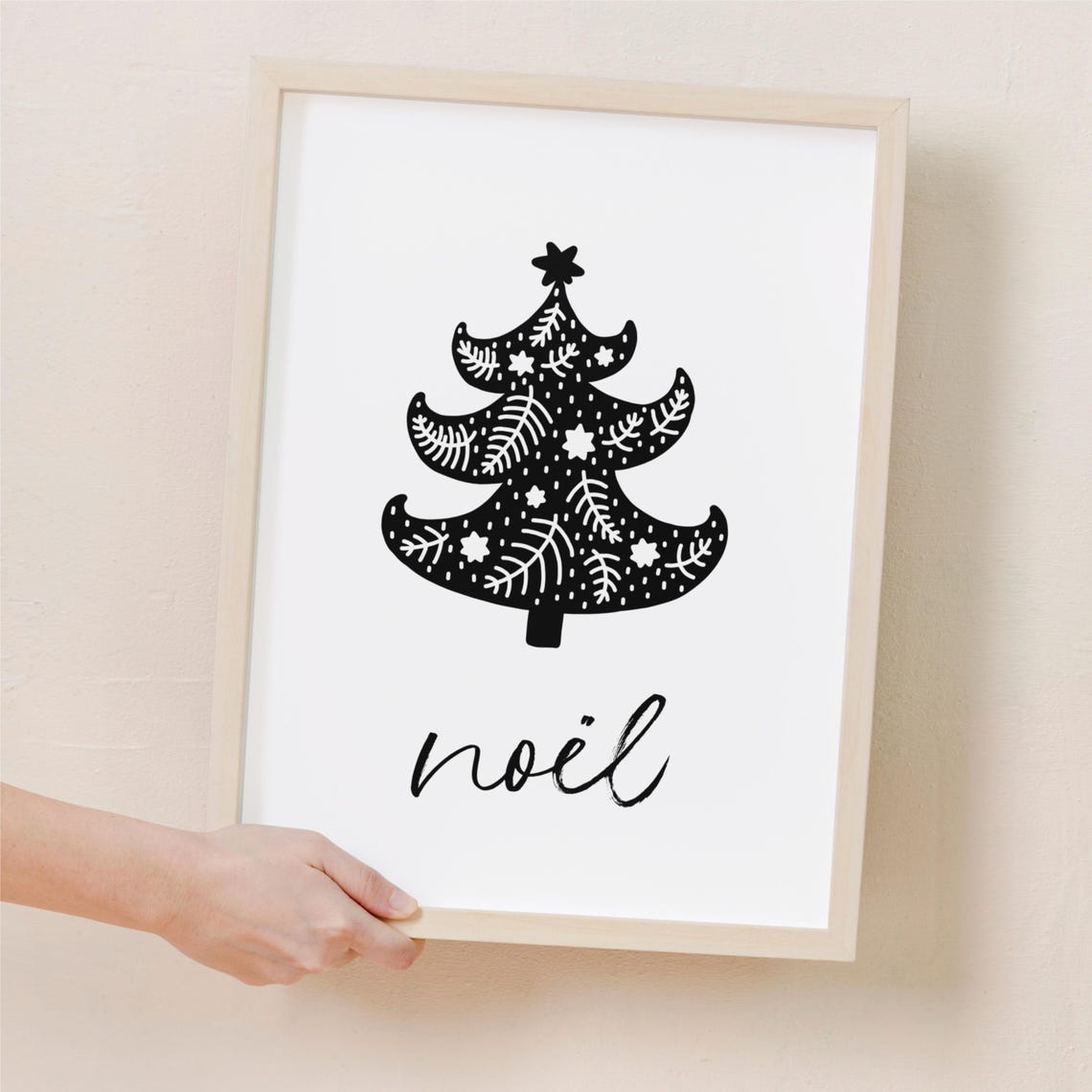 Black White Christmas Tree Noël Script Minimalist Wall Poster