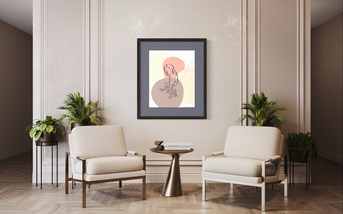 Feminine Boho Line Art Woman Face Neutral Beige Minimalist Poster - Image 2