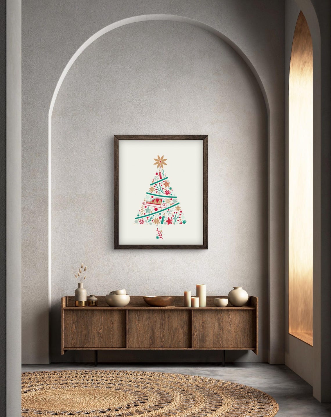 Colorful Abstract Christmas Tree Doodle Folk Holiday Wall Poster