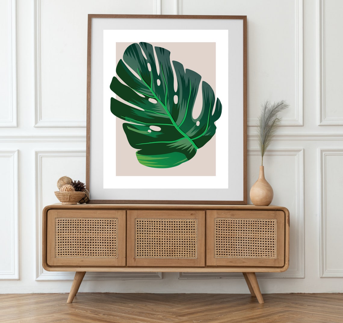 Monstera Botanical Wall Art Tropical Leaves Greenery Decor Living Room Decor