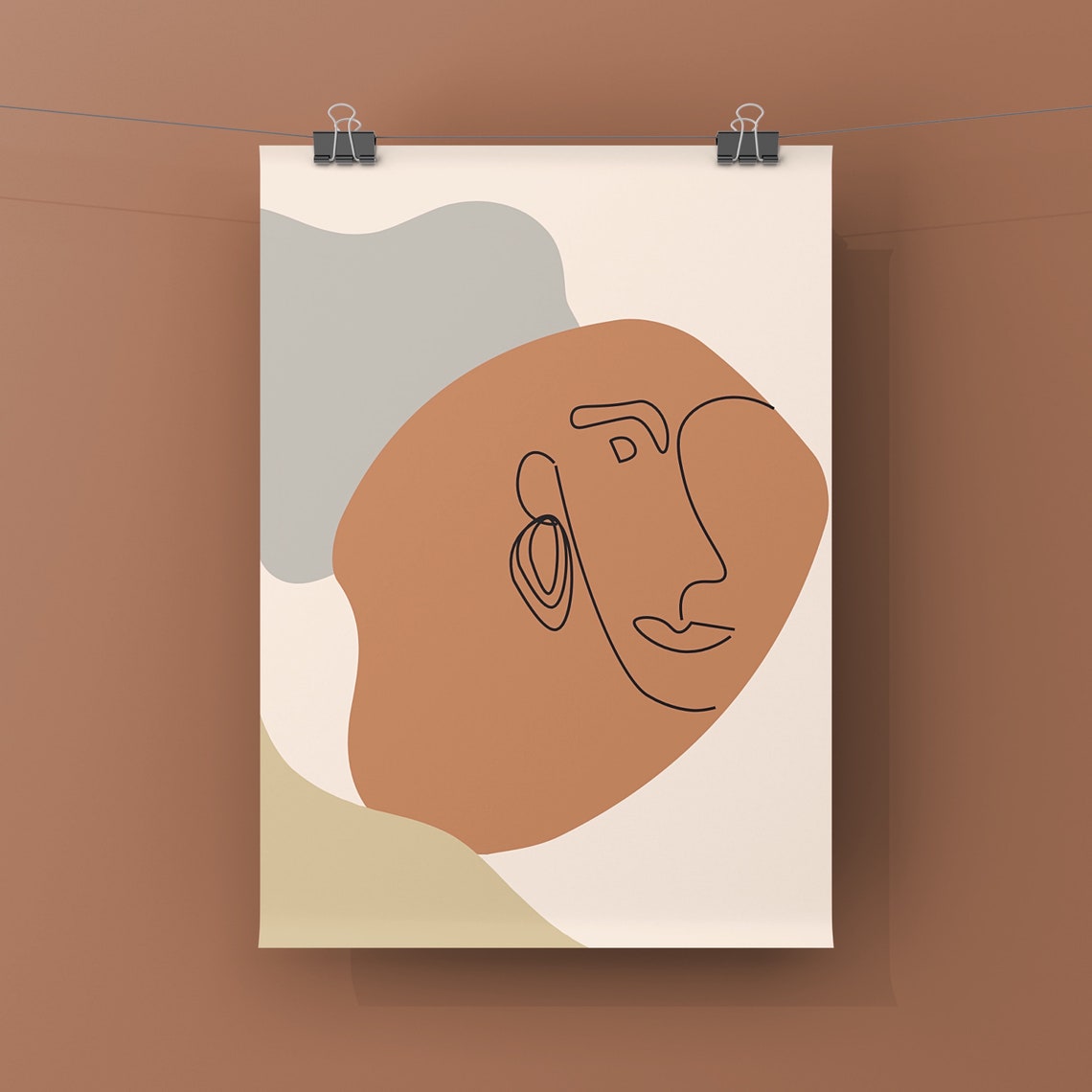 Boho Woman Line Art, Earth Tones Decor - Image 3