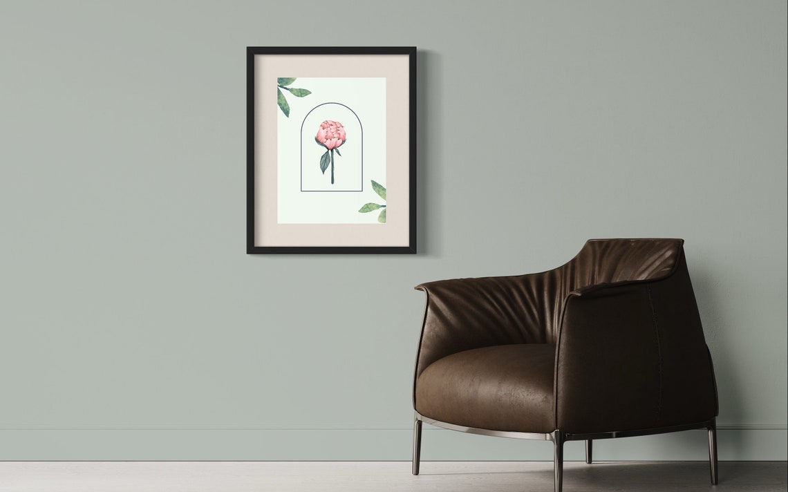 Pink Peony Botanical Arch Watercolor Soft Mint Floral Nursery Poster - Image 3