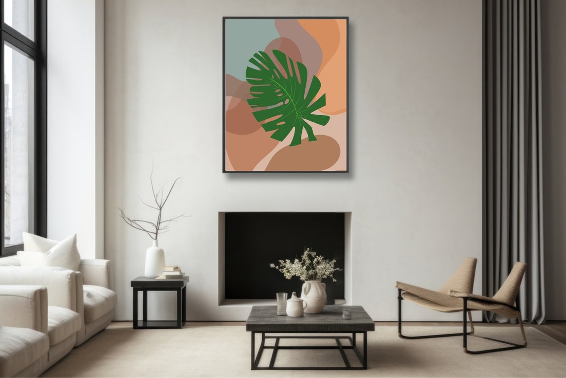 Boho Botanical Wall Art Tropical Leaves Wall Print Modern Mid Century Neutral Art Monstera Leaf Housewarming Gift - Image 3