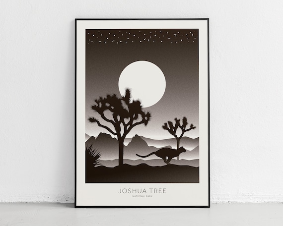 Joshua Tree National Park Black White Moon Silhouette Travel Poster