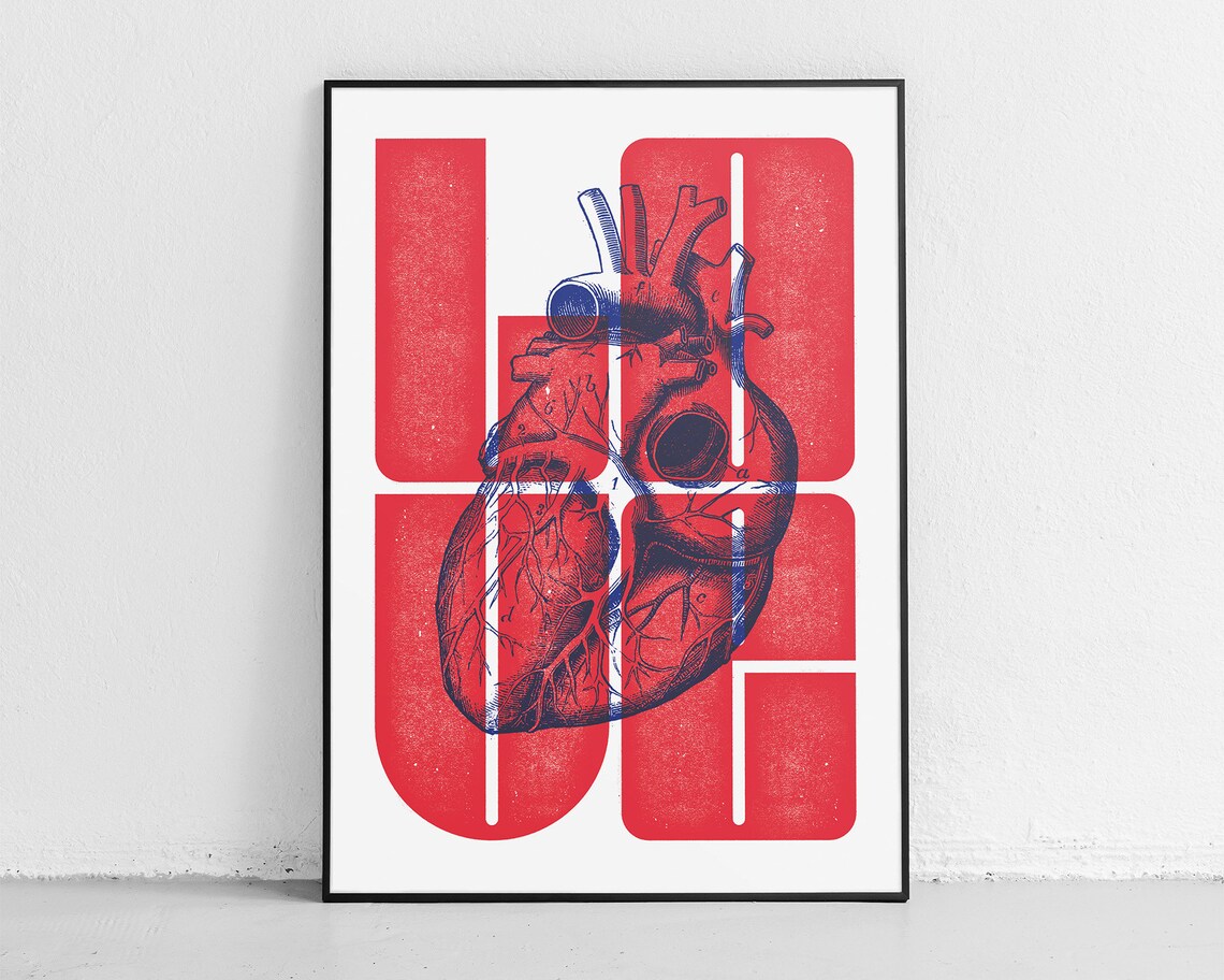 Love Anatomical Heart Typography Art Print