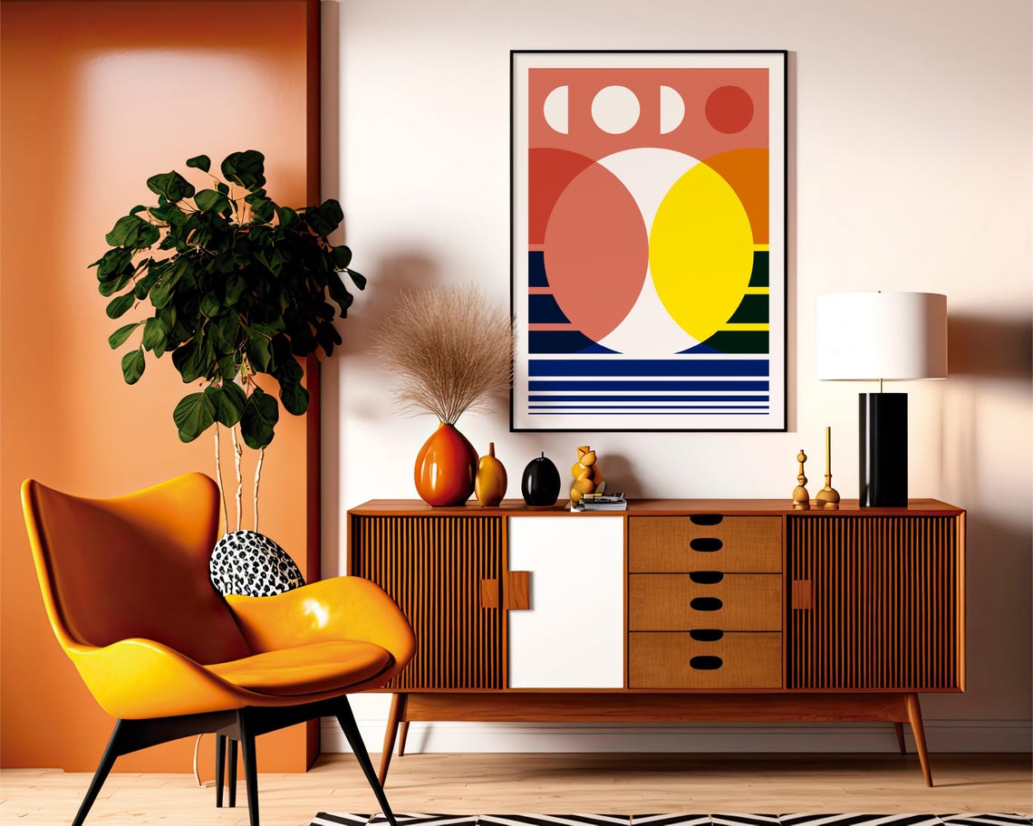 Abstract Geometric Moon Phases Sunset Colorful Modern Art Poster - Image 2