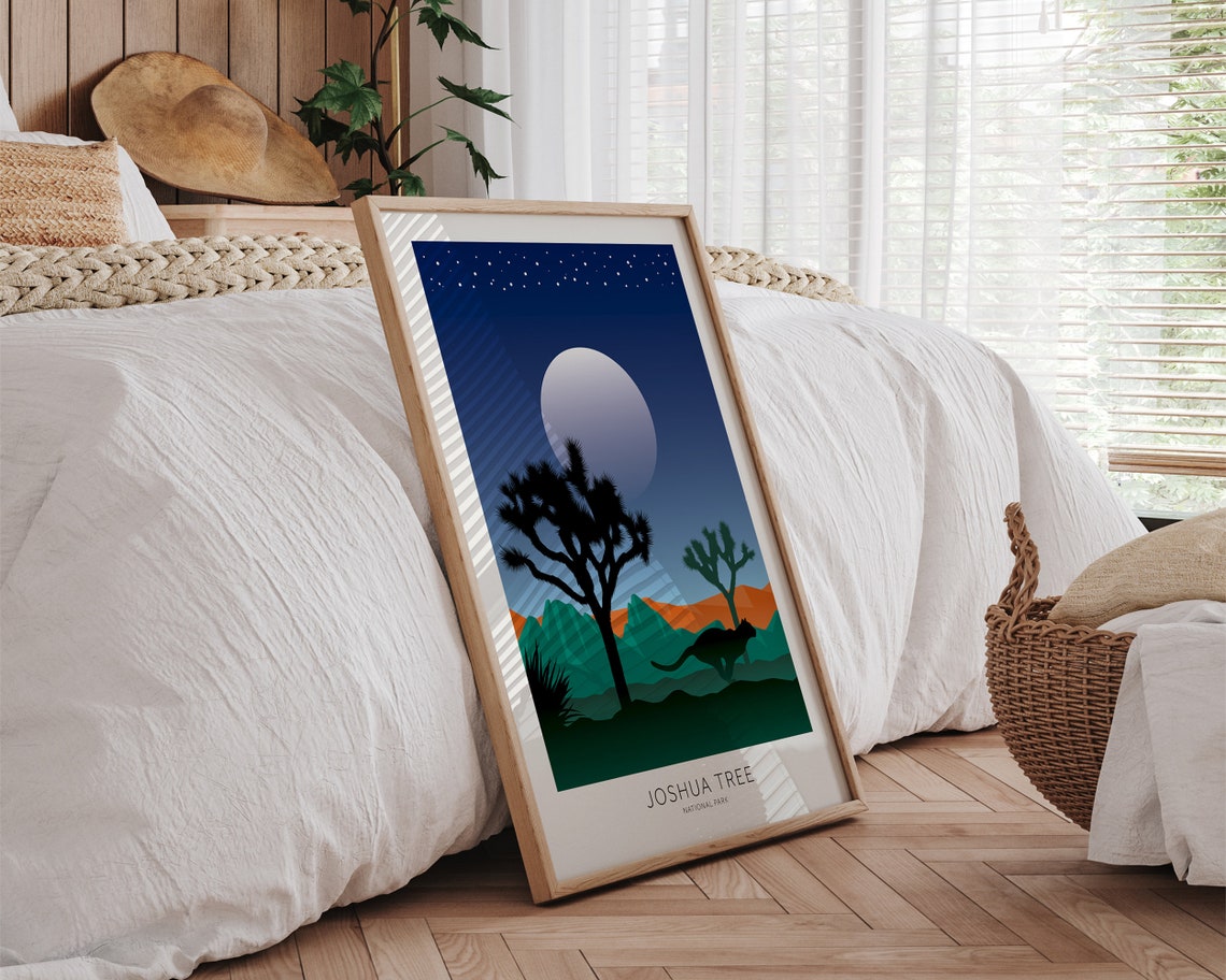 Joshua Tree National Park Night Moon Puma Silhouette Travel Poster - Image 2