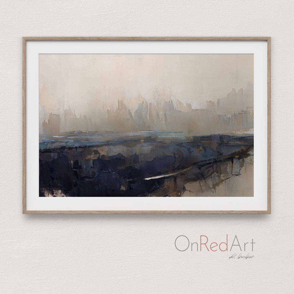 Misty Beige Blue Abstract Landscape Modern Minimal Art Poster