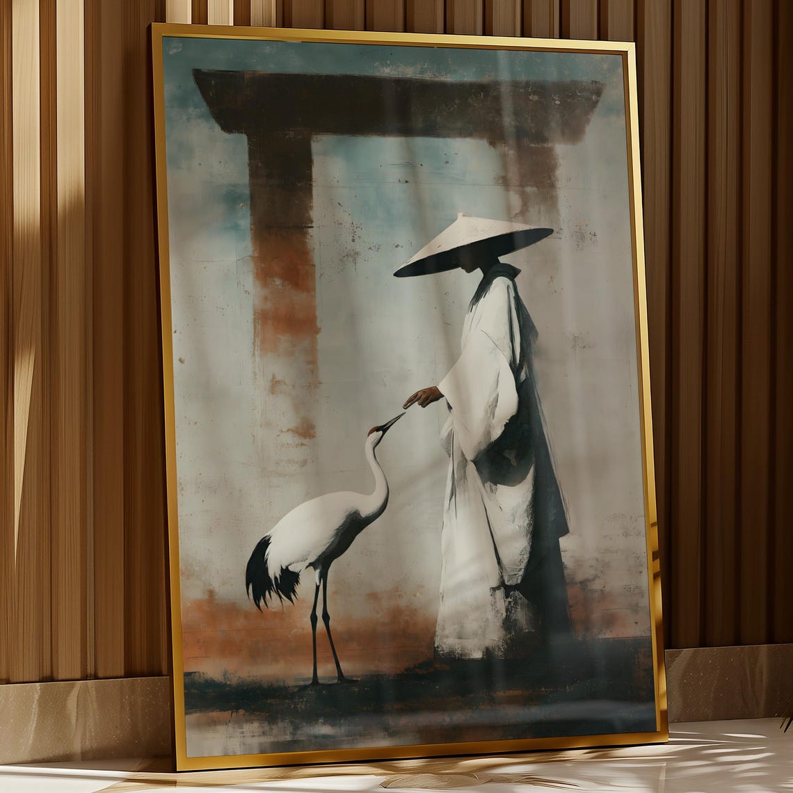 Japandi Abstract Wall Art Wabi Sabi Print Minimalist Bird Painting Digital Download
