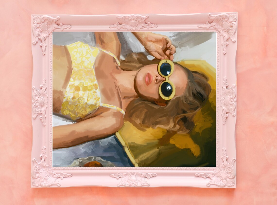 Retro 60s Sunbathing Girl, Vintage Fashion Art Print