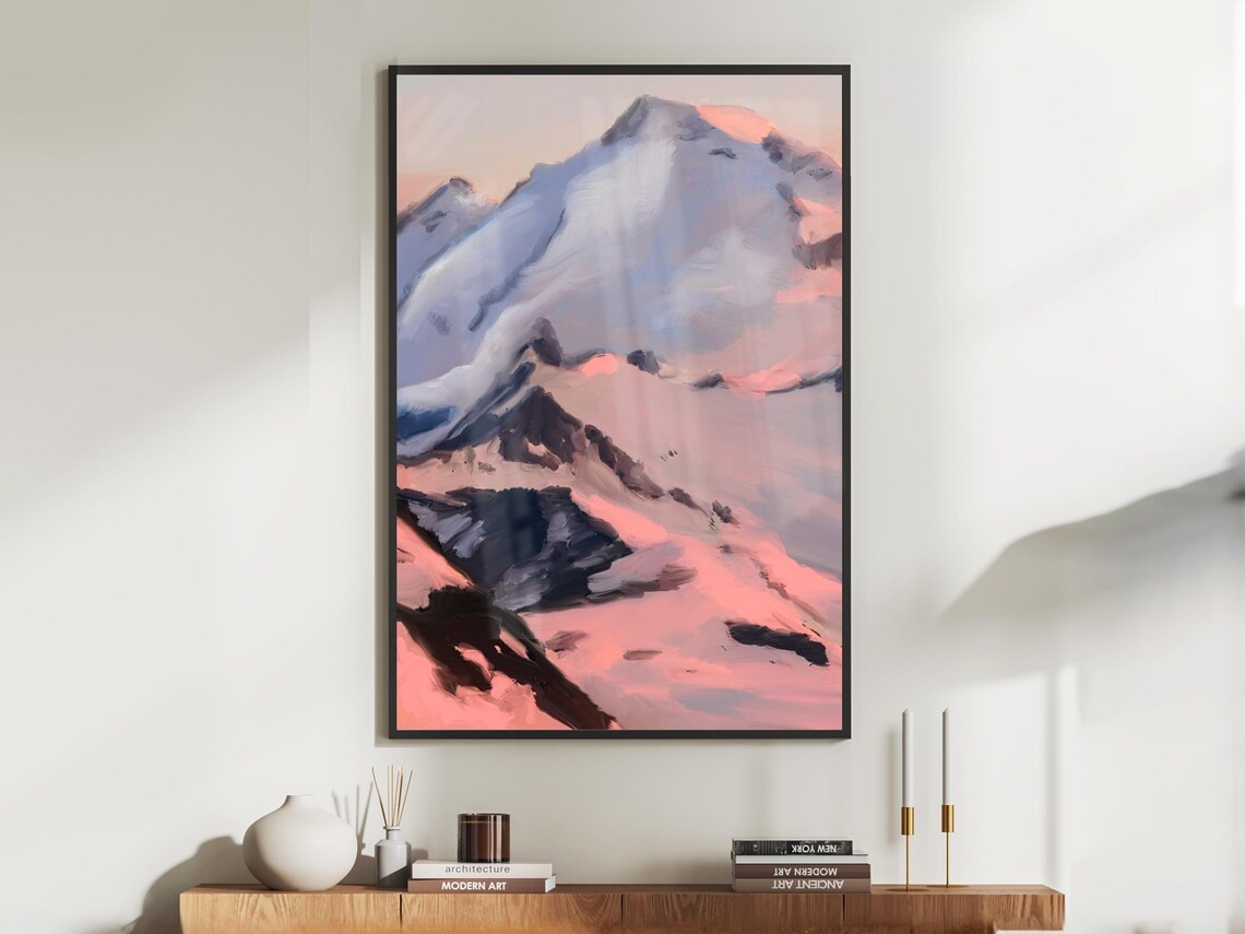 Handpainted Mountain Landscape Art Print, Sunrise
