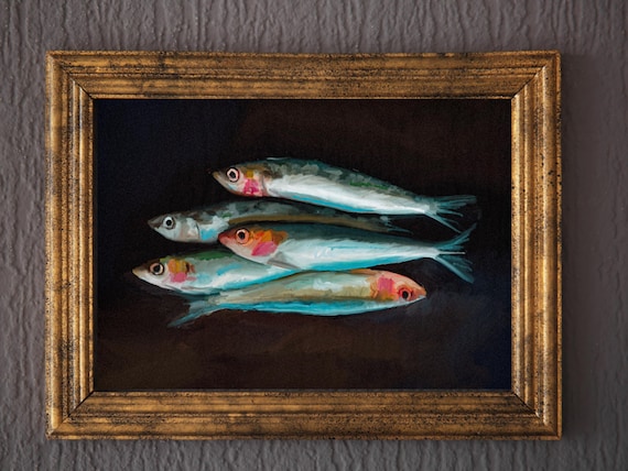 Sardines Still Life Art Print, Rustic Kitchen Coastal Decor