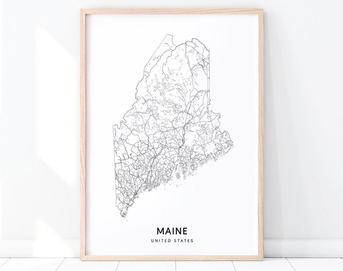 Minimalist Maine State Road Map Black And White Modern Poster