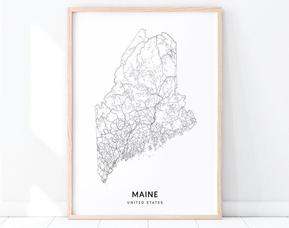 Minimalist Maine State Road Map Black And White Modern Poster