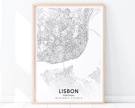 Lisbon Map Print Portugal Art Poster City Street Road Modern Wall Minimalist Home Office Decor