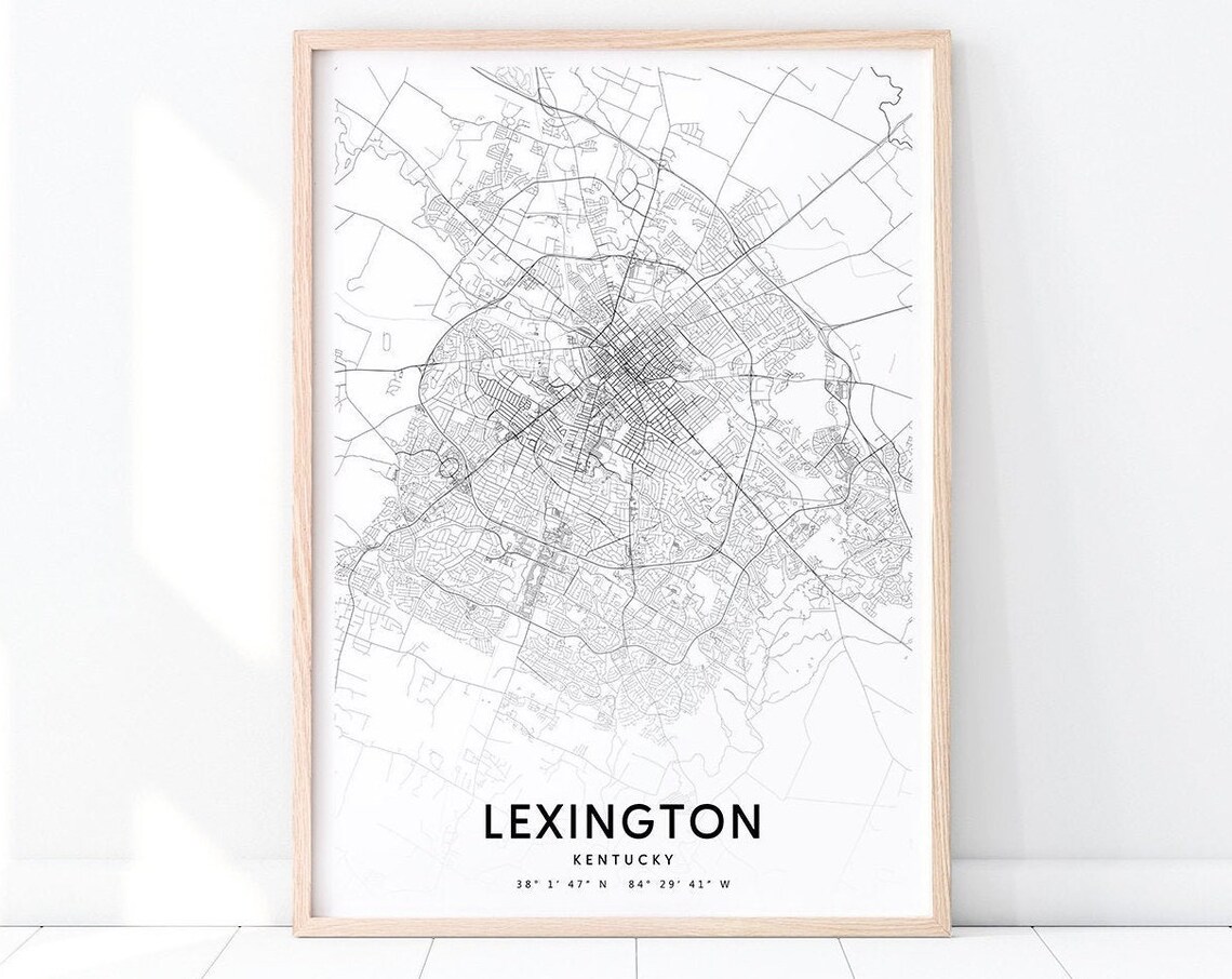 Lexington Kentucky City Street Map Modern Minimalist Line Map Poster