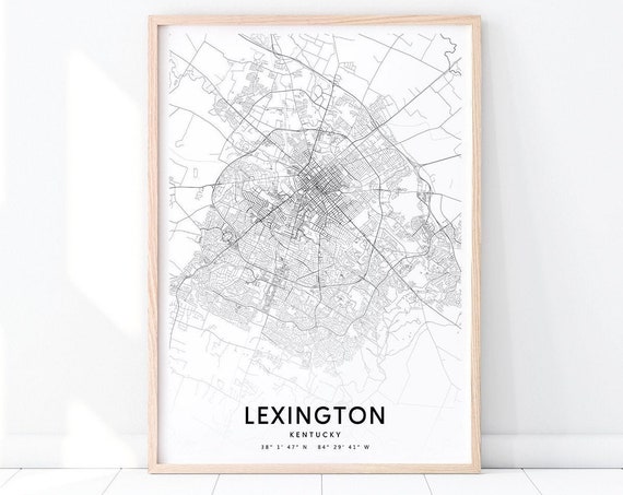 Lexington Map Print Kentucky Art Poster City Street Road Modern Wall Gift Home Office Decor