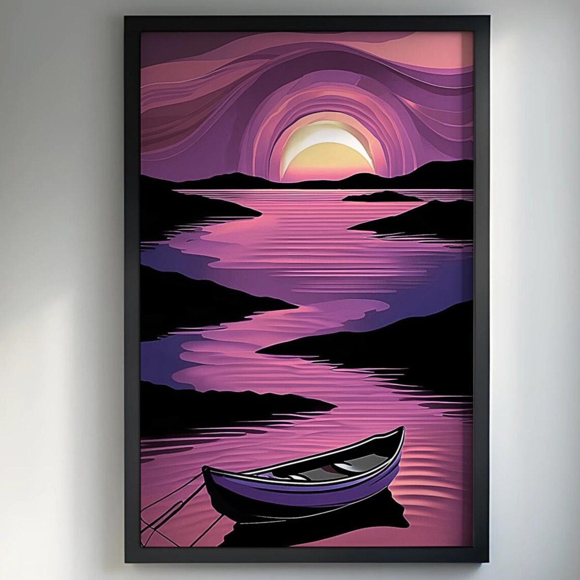 Mystical Lake Sunset Poster, Dreamlike Landscape