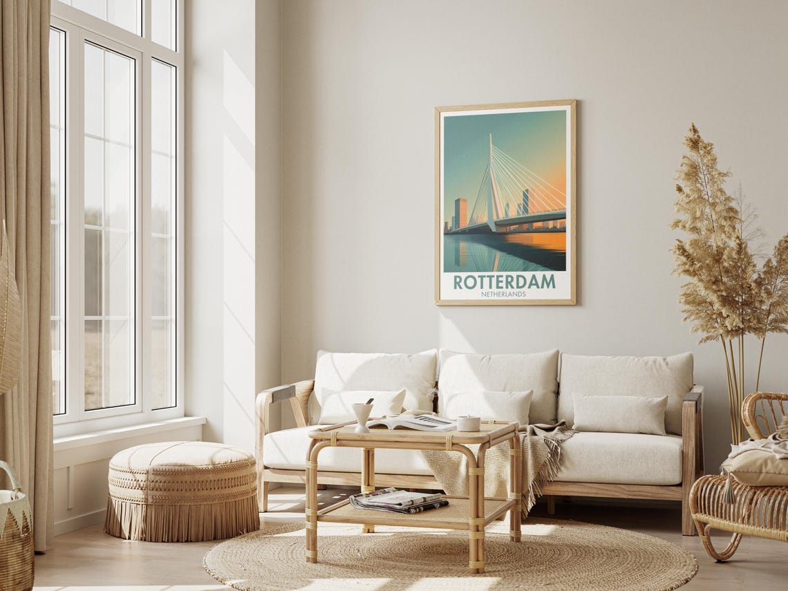 Rotterdam Erasmus Bridge Sunset Netherlands Modern Travel Poster - Image 3