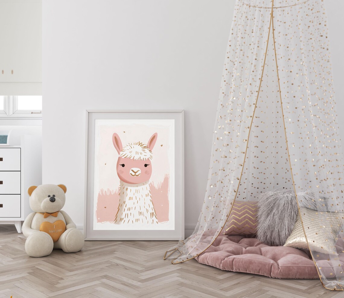 Sweet Pink Llama Nursery Illustration for a Kids Room Poster - Image 5
