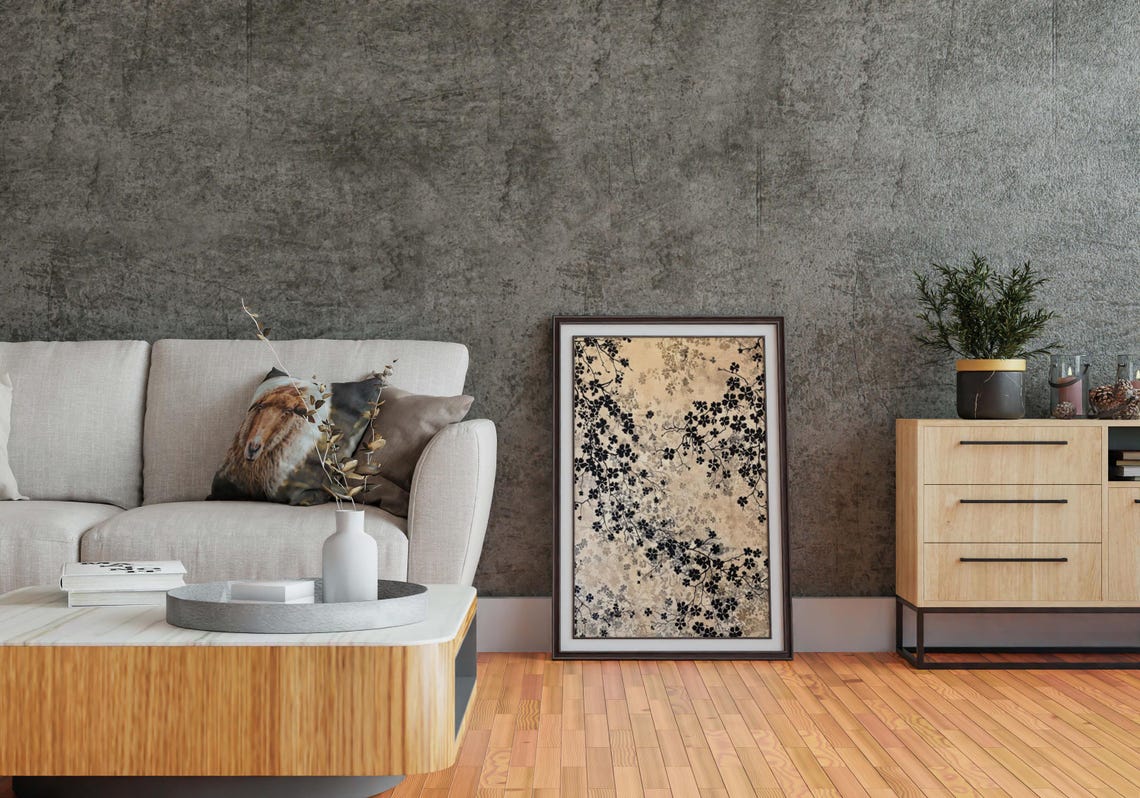 Black Floral Silhouettes on Champagne Botanical Gallery Wall Art - Image 4