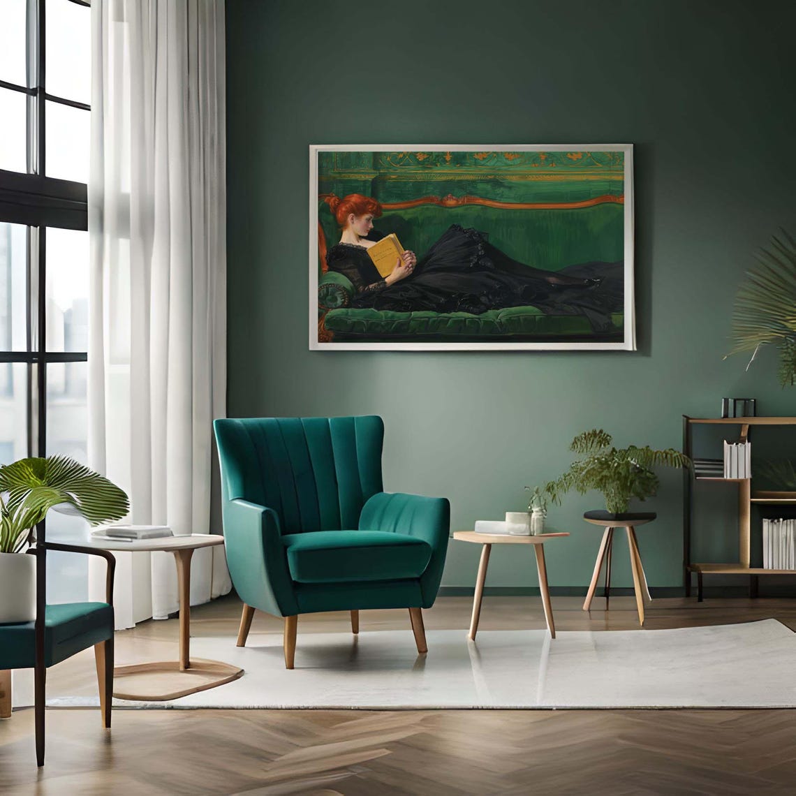 Decadent Women Portrait Victorian Female Painting Emerlad Green Girl Print Young Woman Poster Girl Art Women Reading Decor - Image 4
