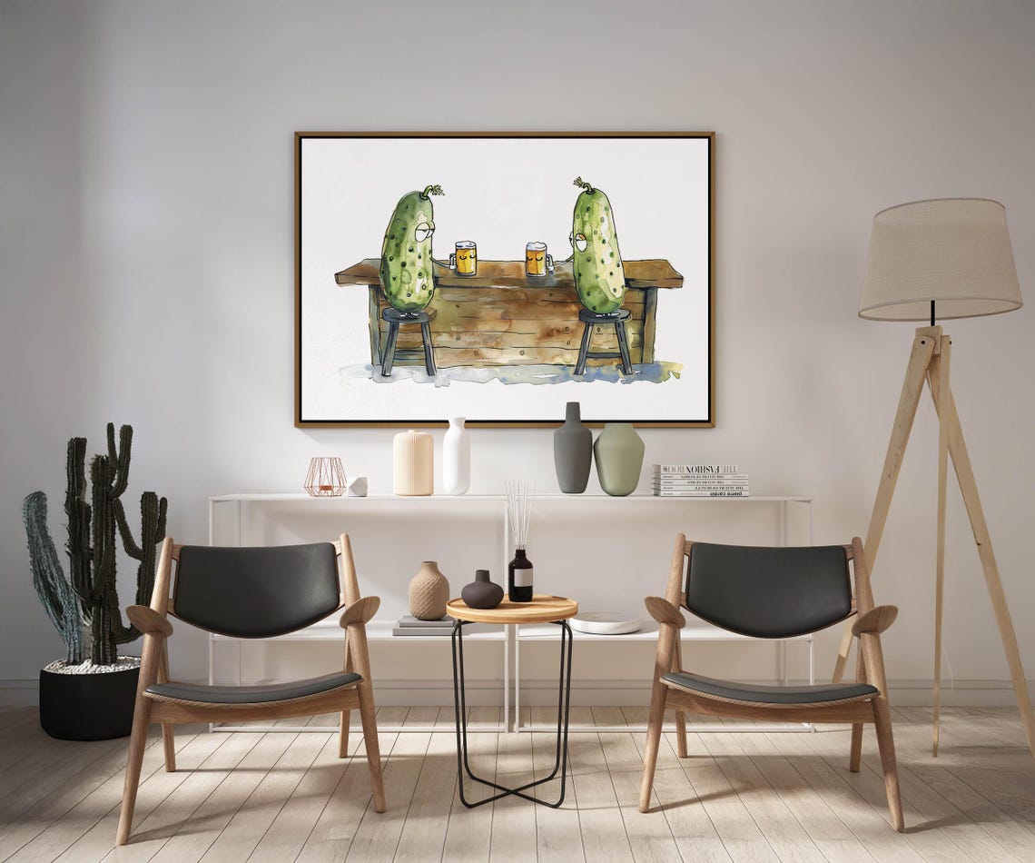 Funny Pickles Sipping Beer Together at a Rustic Wooden Bar Poster - Image 6
