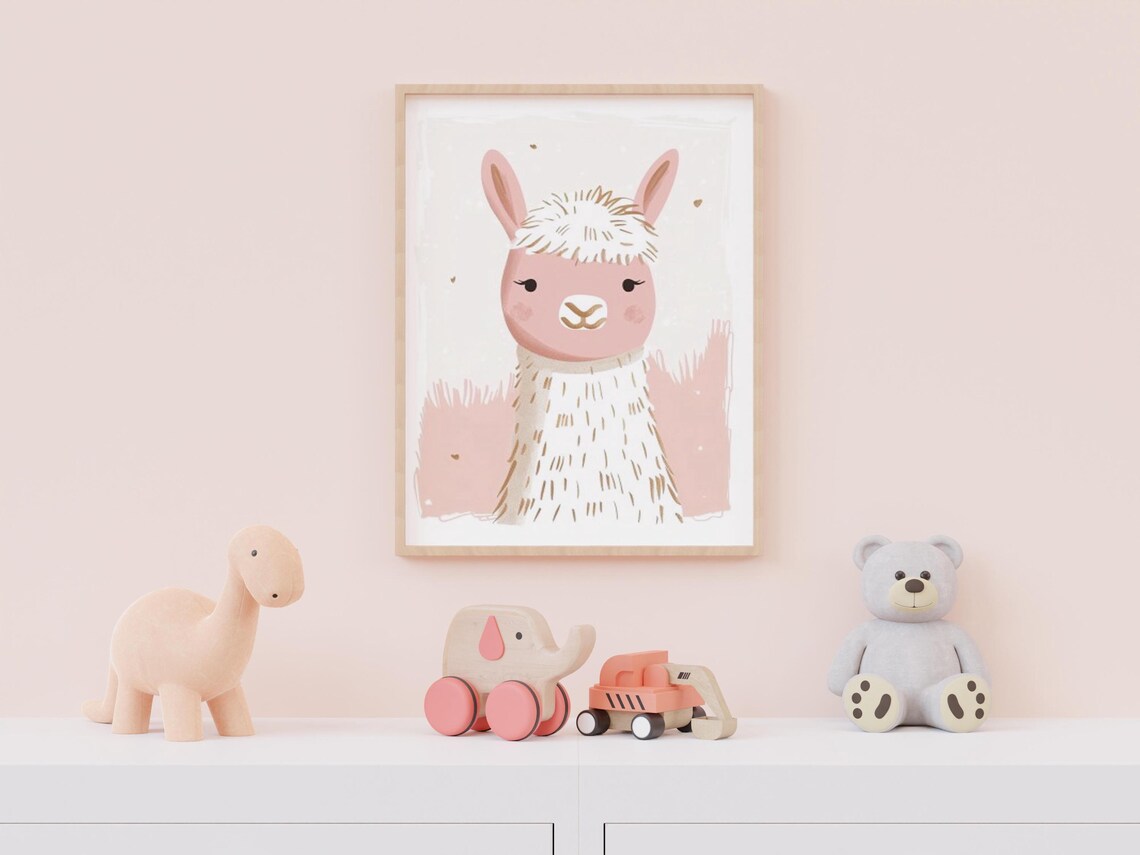 Sweet Pink Llama Nursery Illustration for a Kids Room Poster - Image 4