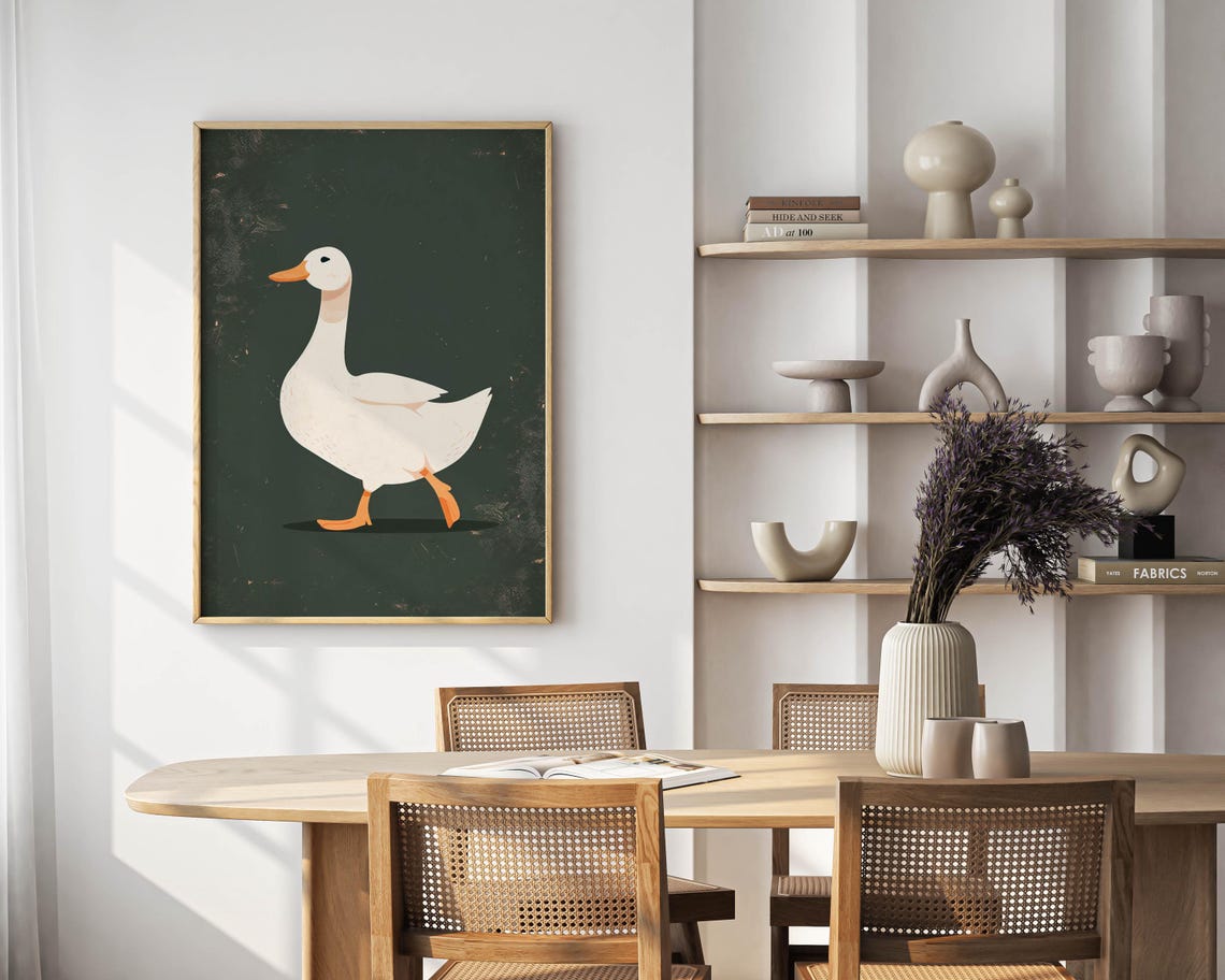 Minimalist White Goose Strolling Across Dark Green Chalkboard Poster - Image 7