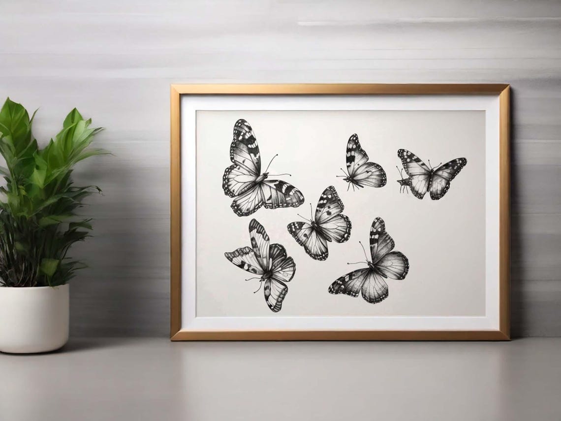 Monochrome Butterfly Specimen Sketches in Landscape Format Poster - Image 2