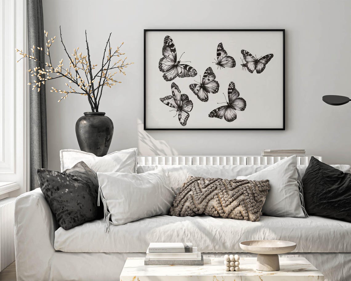 Monochrome Butterfly Specimen Sketches in Landscape Format Poster - Image 6
