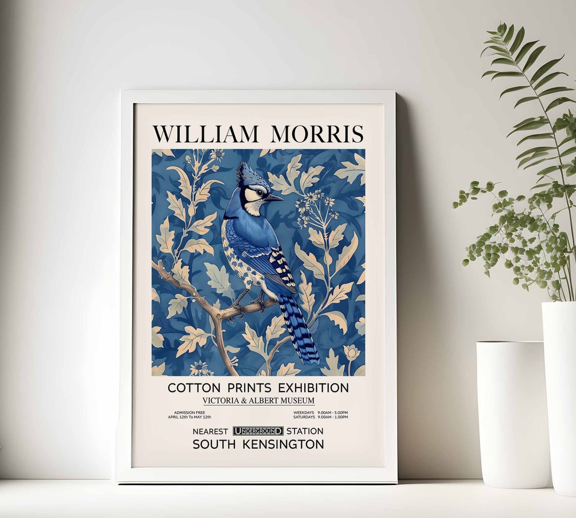 William Morris Blue Jay Cotton Design Exhibition Gallery Poster