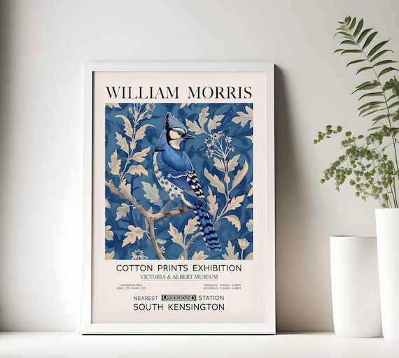 William Morris Blue Jay Print Vintage Floral Exhibition Poster