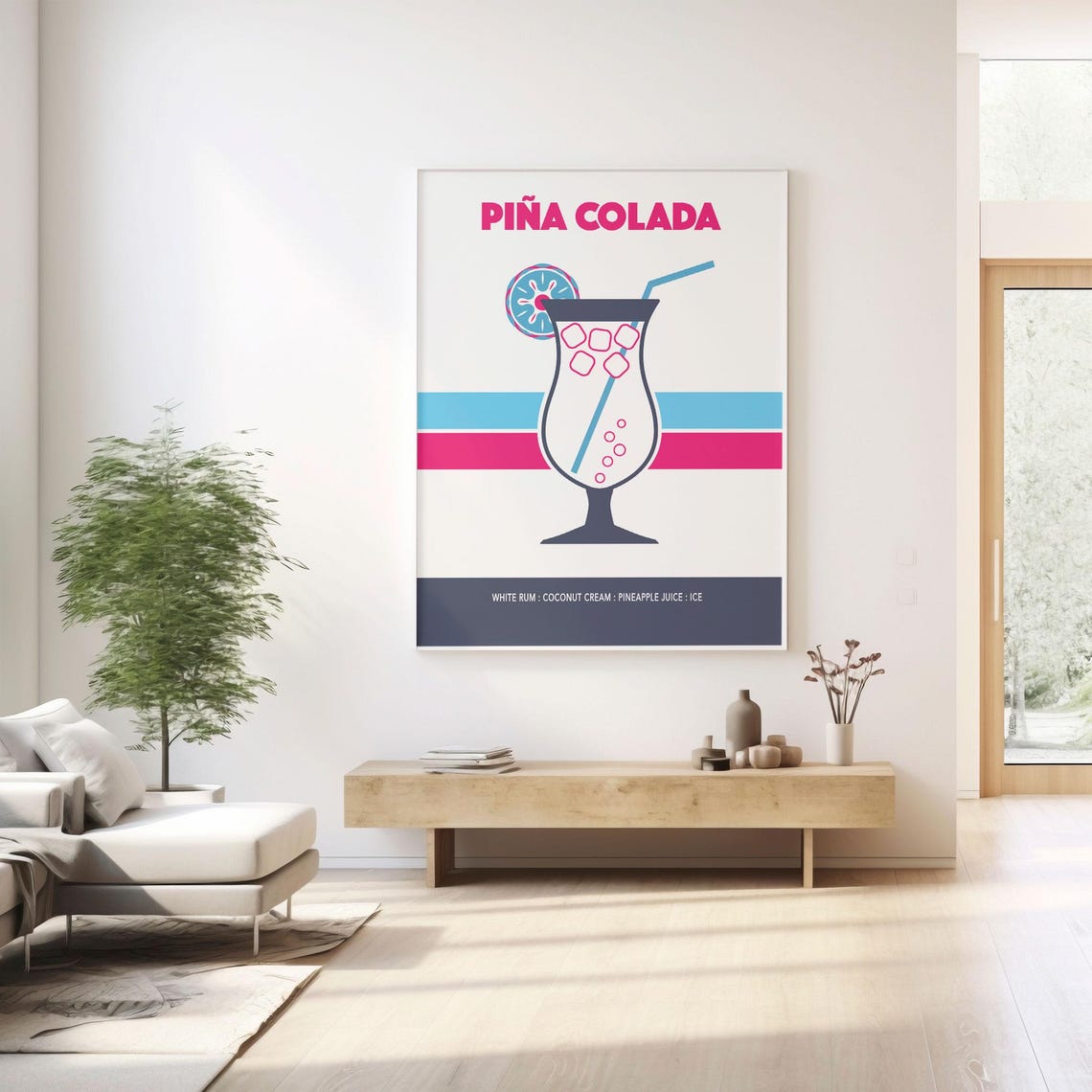 Pina Colada Cocktail Recipe Retro Tiki Bar Kitchen Decor Poster