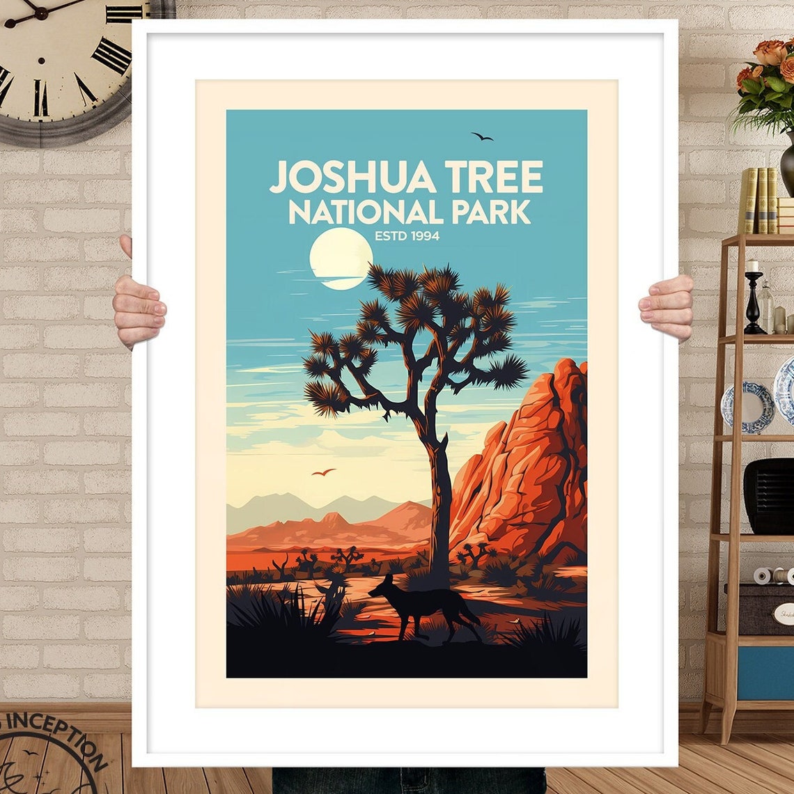 Joshua Tree National Park Est 1994 Desert Moon Coyote Travel Poster