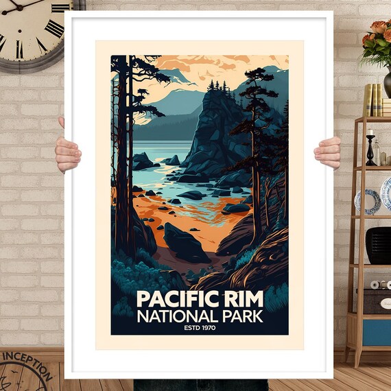 Pacific Rim National Park Estd 1970 Rocky Coastline Hiking Travel Poster
