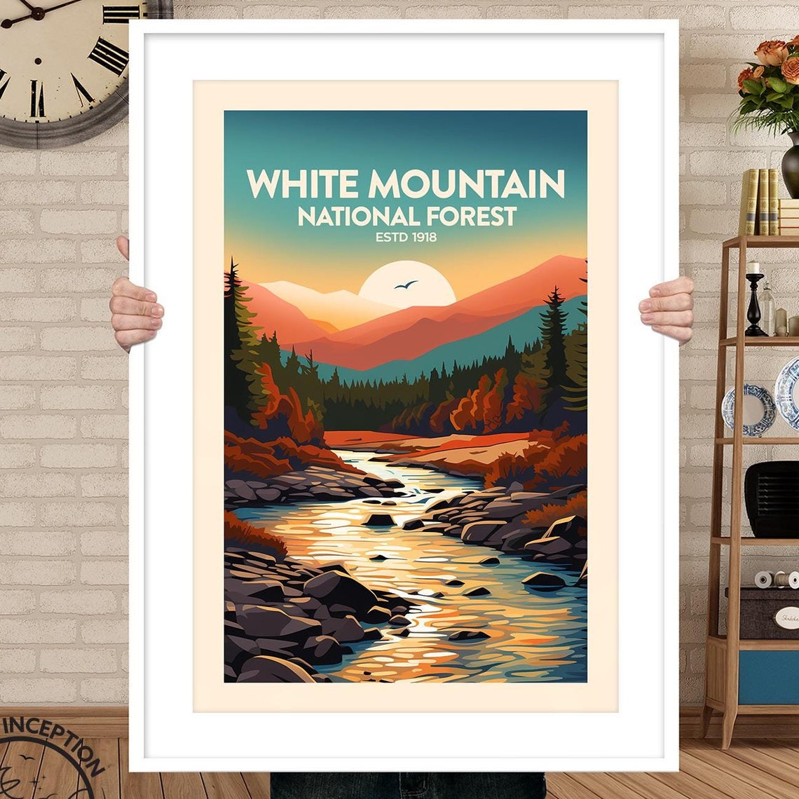 White Mountain National Forest River Sunset Pines Nature Poster