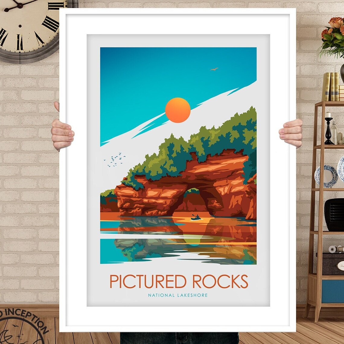 Pictured Rocks National Lakeshore Arch Kayak Vintage Travel Poster - Image 3