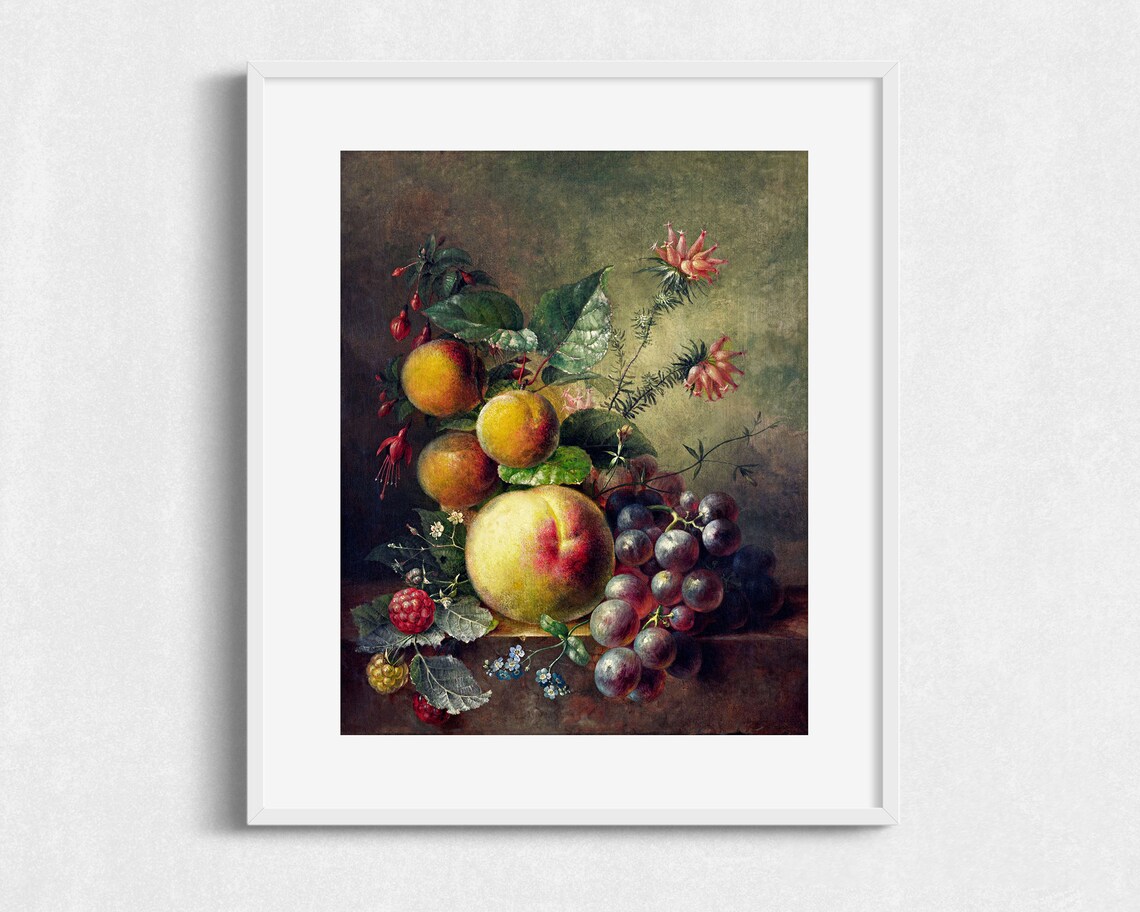 Vintage Fruit Oil Painting Antique Still Life With Fruit Art - Image 2