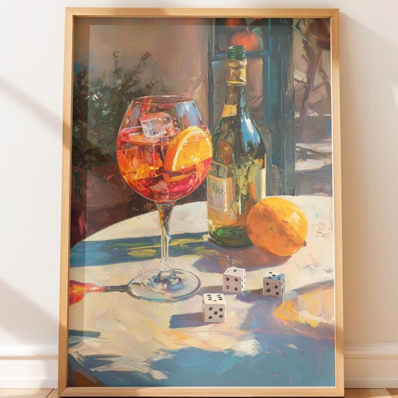 Italian Aperitif Cocktail Painting Sunlit Mediterranean Bar Poster