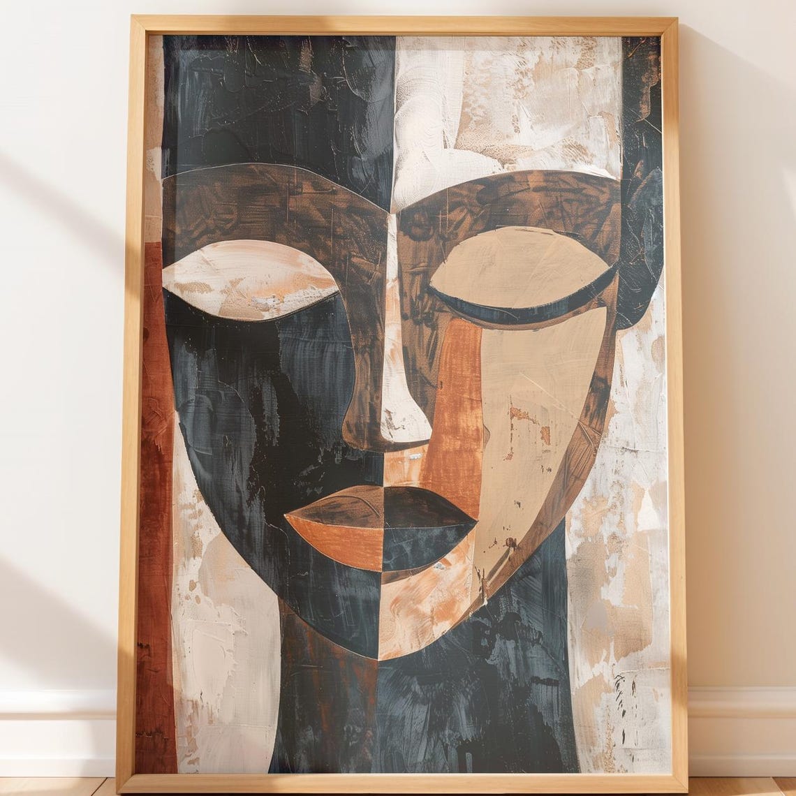 Primitive Split Face Abstract Tribal Modern Earth Tone Poster