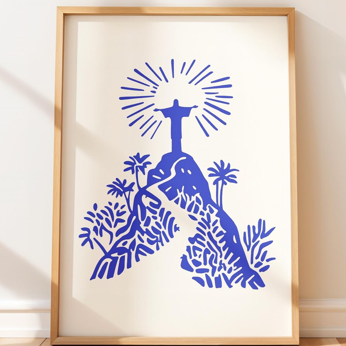 Christ the Redeemer Rio Blue Poster Silhouette Statue Sunburst Travel Art