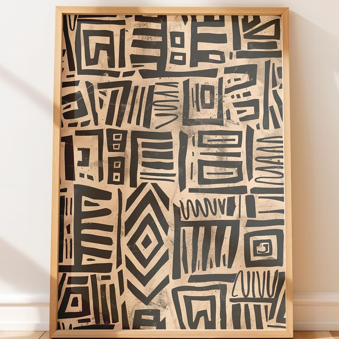 Rustic Tribal Geometric Pattern Dark Symbol Tan Boho Art Poster