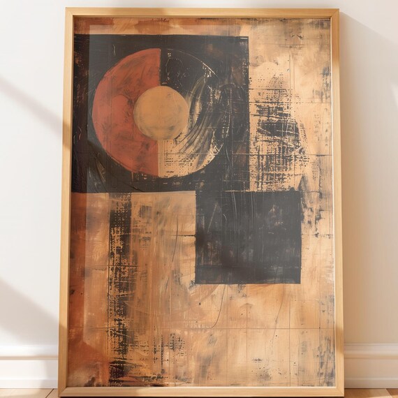 Minimalist Geometric Art Modern Abstract Circle And Blocks Warm Neutral Tones Rustic Look Wall Decor