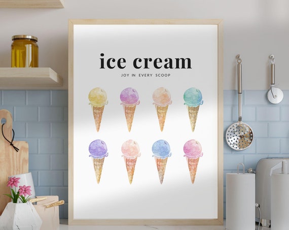 Colorful Ice Cream, Watercolor Kitchen Decor
