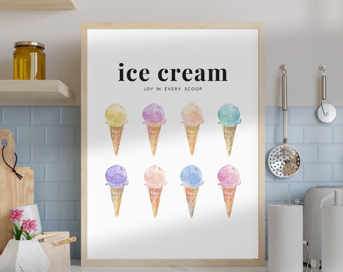 Colorful Ice Cream, Watercolor Kitchen Decor